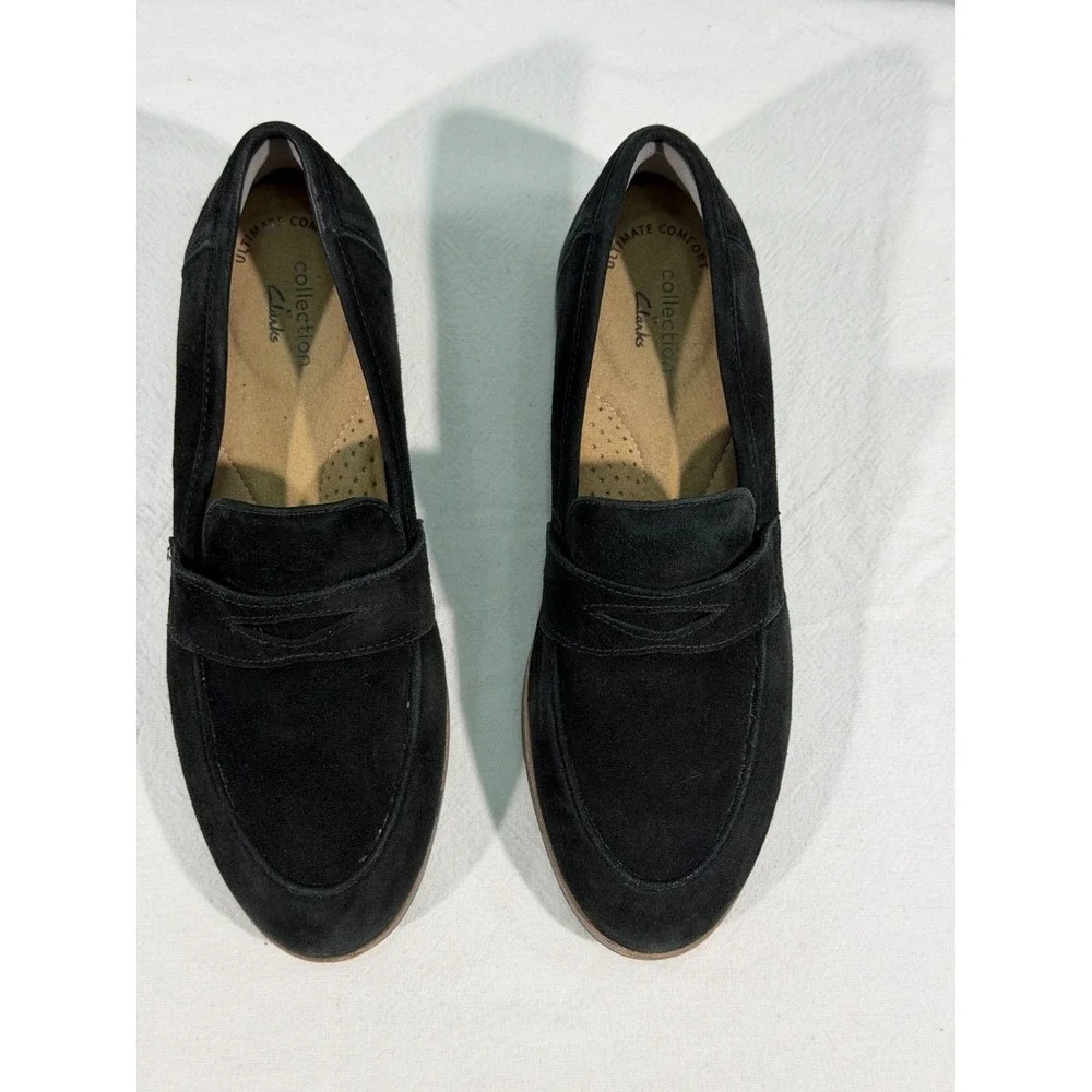 Clarks Collection Trish Rose‎ Penny Loafers Womens 7.5M Black Suede Office Work